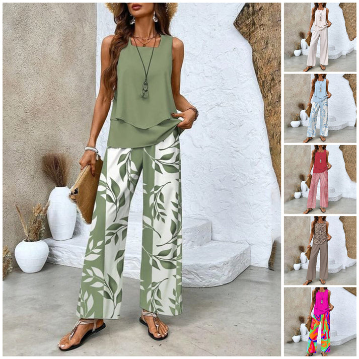 MELEK - SET AUS ÄRMELLOSER BLUSE UND PALAZZOHOSE