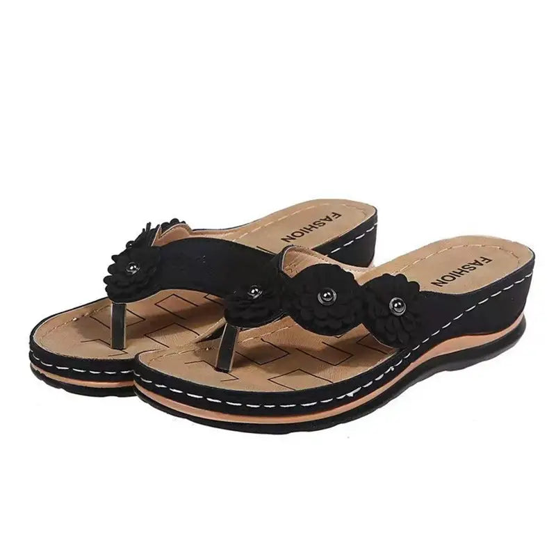 Lia | Flip-Flops mit Floraler Verzierung und Bequemem Fußbett für Damen