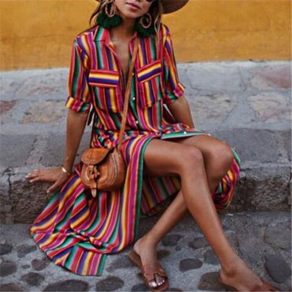 Sienna | Midi-Kleid mit Lebhaften Streifen und Atmungsaktivem Stoff für Frauen