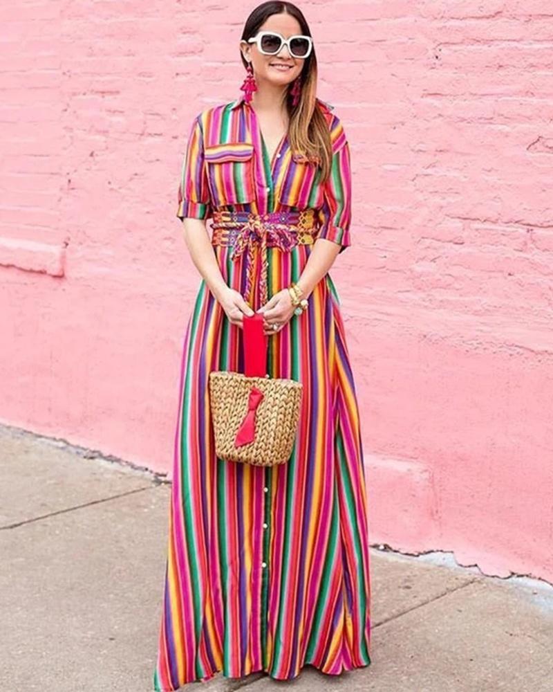 Sienna | Midi-Kleid mit Lebhaften Streifen und Atmungsaktivem Stoff für Frauen