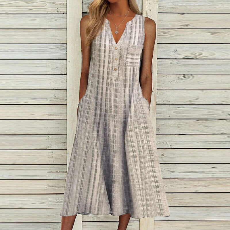 Mira | Midikleid mit Atmungsaktivem Leinen und Eleganten V-Ausschnitt für Frauen