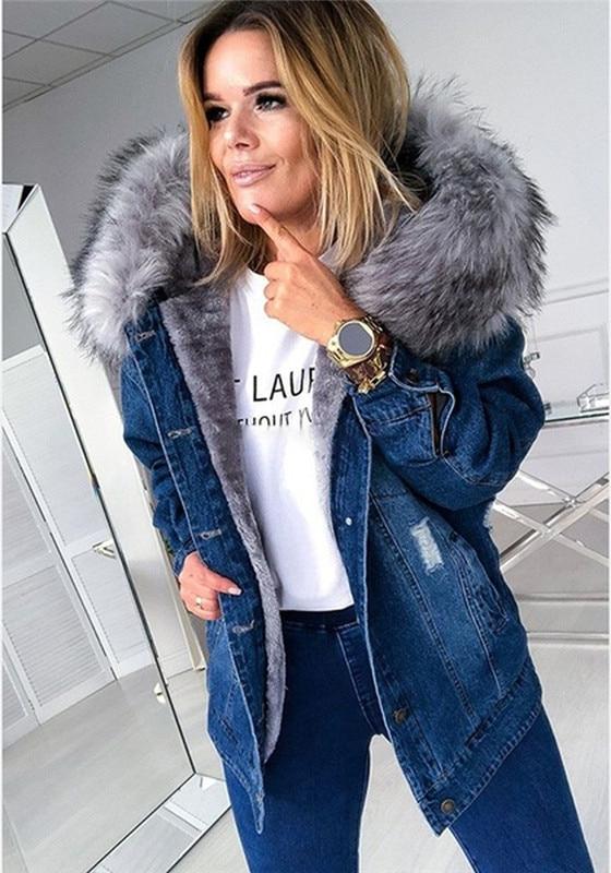 Liana | Lange Jeansjacke mit Kunstpelzkragen und stilvollem Design für Frauen