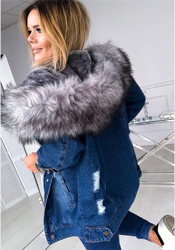Liana | Lange Jeansjacke mit Kunstpelzkragen und stilvollem Design für Frauen