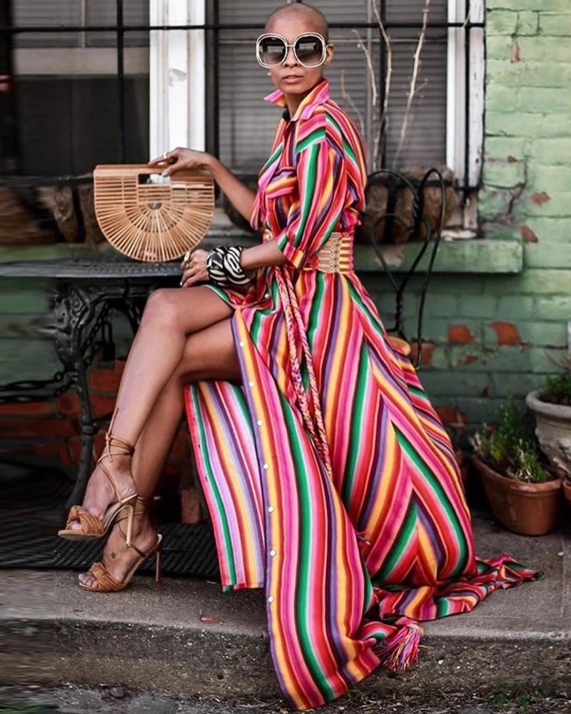 Sienna | Midi-Kleid mit Lebhaften Streifen und Atmungsaktivem Stoff für Frauen