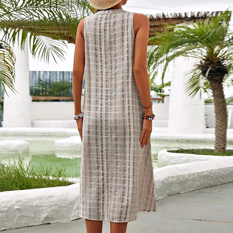 Mira | Midikleid mit Atmungsaktivem Leinen und Eleganten V-Ausschnitt für Frauen