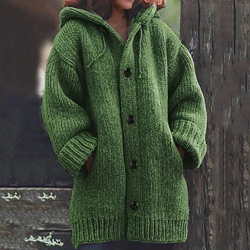 Livia | Strickmantel mit Kapuze und Eleganter Knopfleiste für Damen im Winter