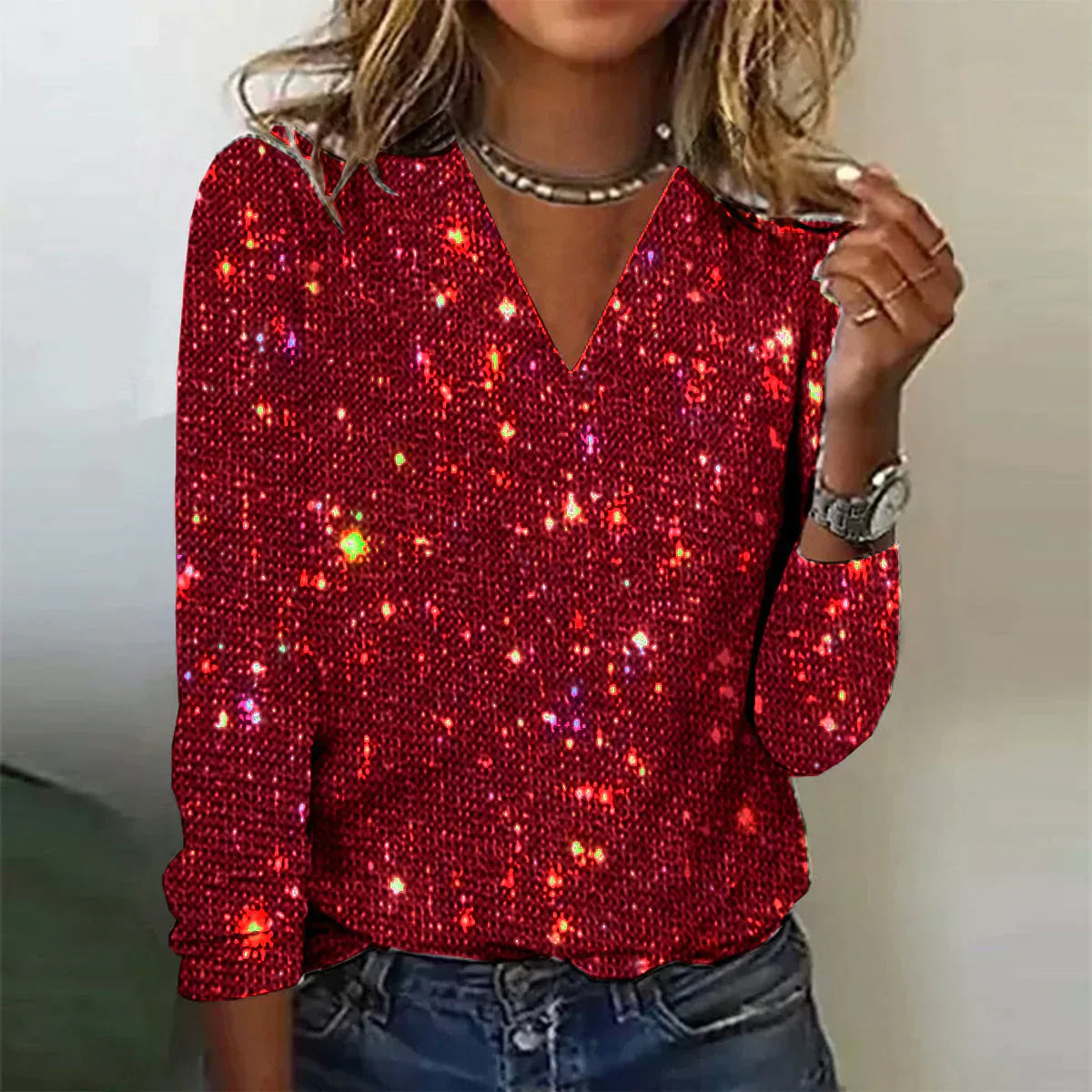 Gail - Funkelnder Pullover mit V-Ausschnitt