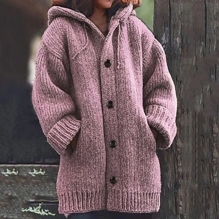 Livia | Strickmantel mit Kapuze und Eleganter Knopfleiste für Damen im Winter