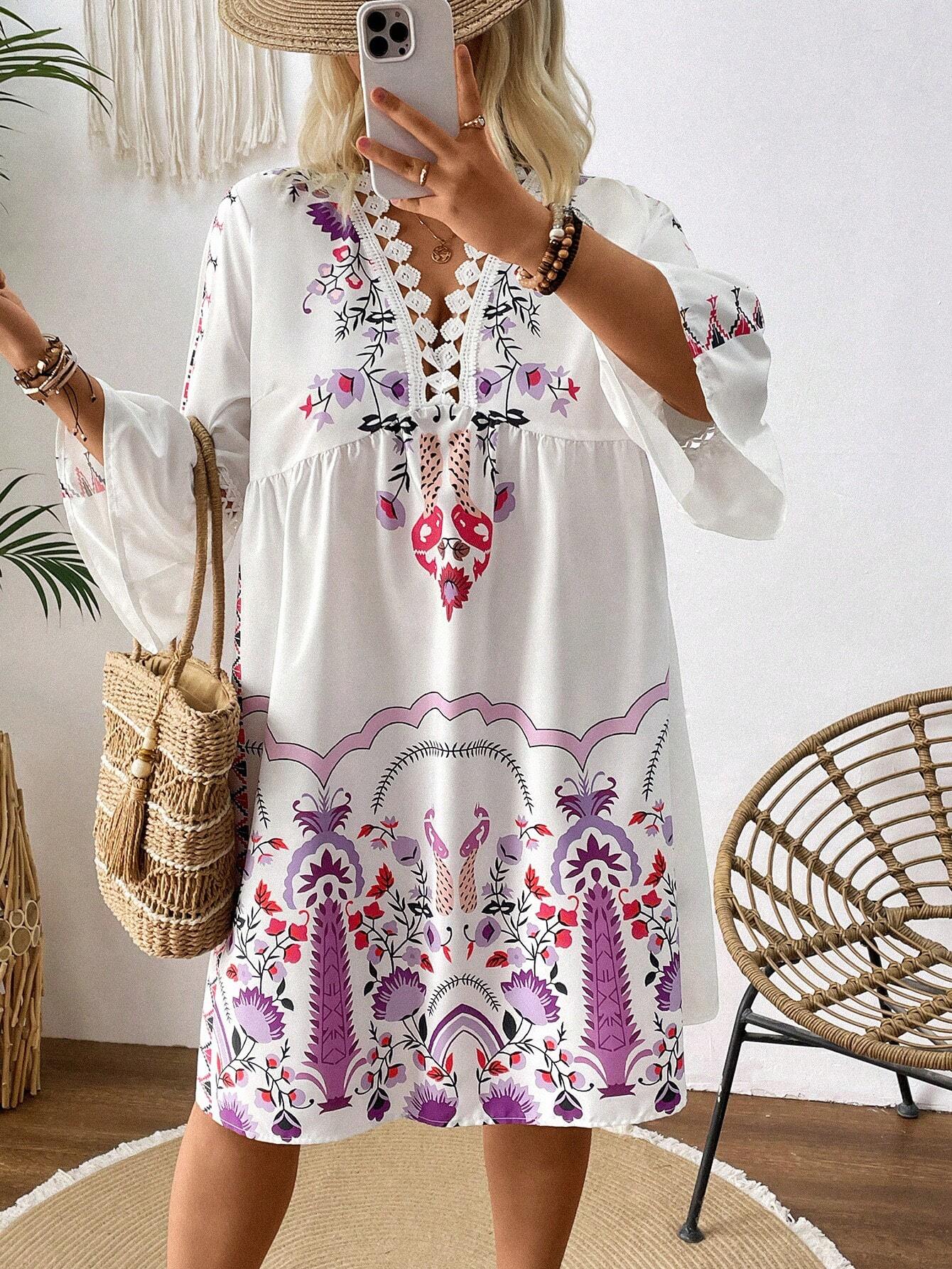 Liora | Boho-Kleid mit Aufwendiger Blumenstickerei und Fließendem Schnitt für Damen