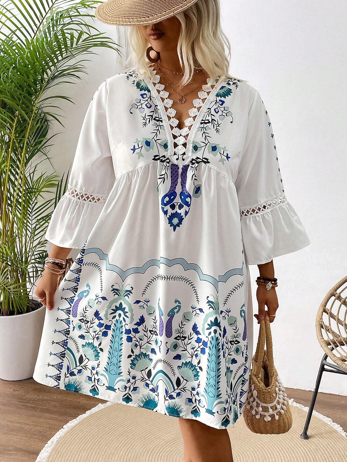 Liora | Boho-Kleid mit Aufwendiger Blumenstickerei und Fließendem Schnitt für Damen
