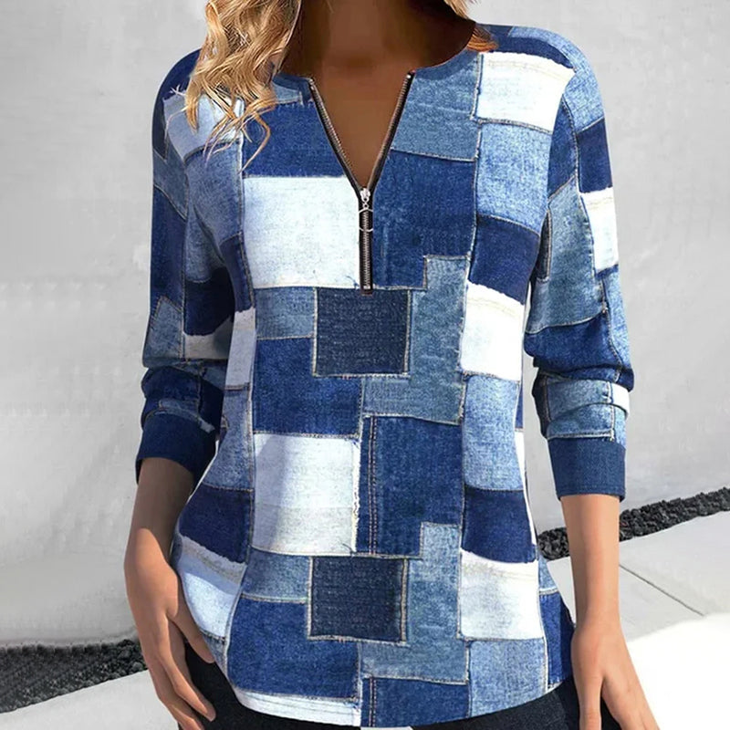 Siena | Langarmbluse mit Atmungsaktivem Stoff und Patchwork-Design für Frauen