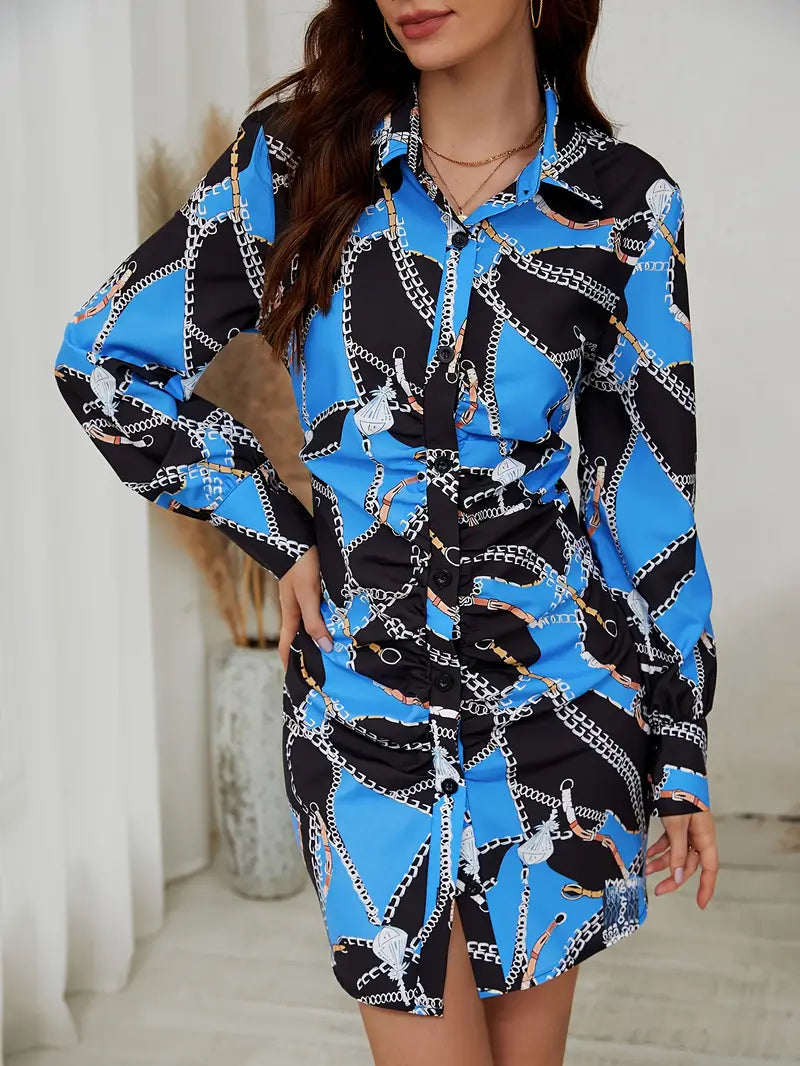 Marina | Hemdkleid mit Nautischem Ketten-Print und Leichtem Stoff für Damen