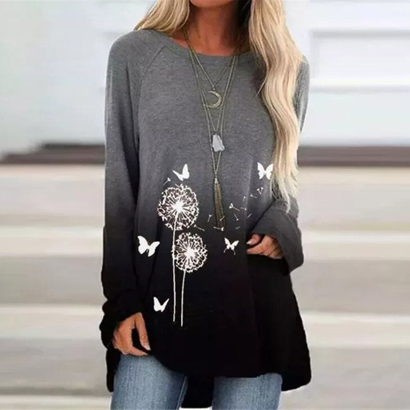 Liona | Langarm-Pullover mit Verspieltem Löwenzahn-Print und Bequemen Schnitt für Damen