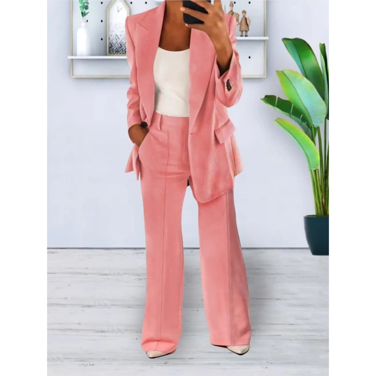 Marinell - Locker sitzender, einfarbiger Blazer und Hosen-Set mit Taschen