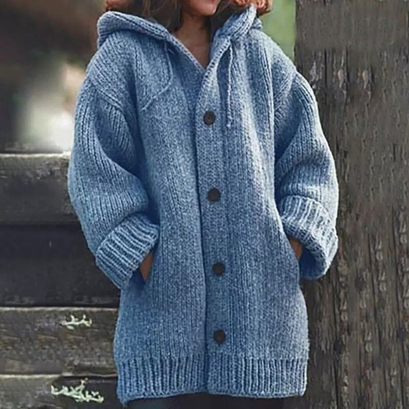 Livia | Strickmantel mit Kapuze und Eleganter Knopfleiste für Damen im Winter