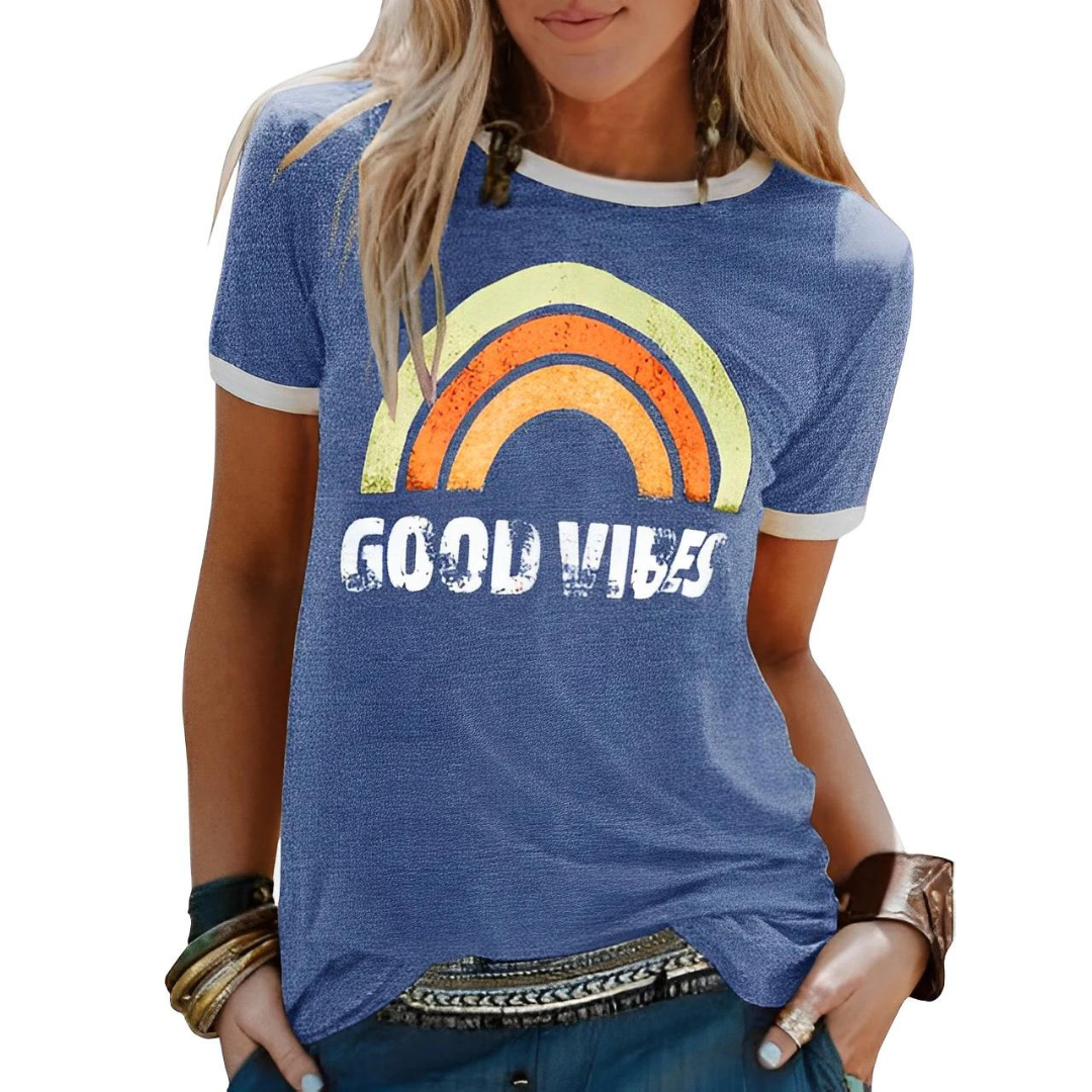 Luna | T-Shirt mit Retro-Regenbogen-Design und Weichem Stoff für Frauen