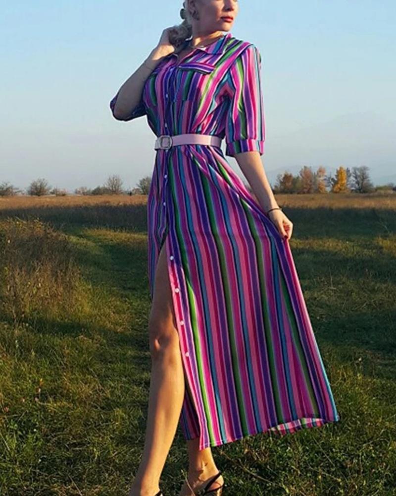 Sienna | Midi-Kleid mit Lebhaften Streifen und Atmungsaktivem Stoff für Frauen