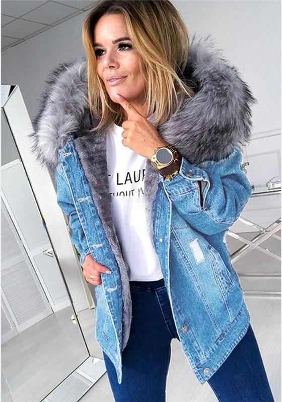 Liana | Lange Jeansjacke mit Kunstpelzkragen und stilvollem Design für Frauen