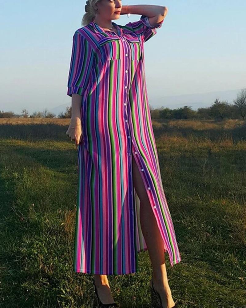 Sienna | Midi-Kleid mit Lebhaften Streifen und Atmungsaktivem Stoff für Frauen