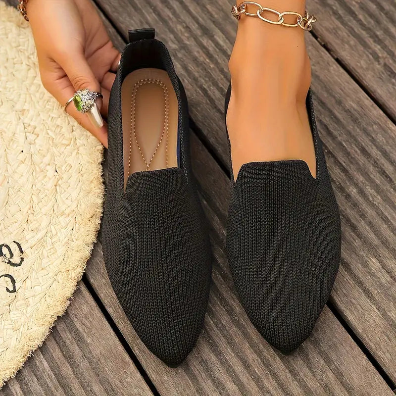 Frieda | Bequeme gestrickte Slip-On Ballerinas mit spitzer Spitze