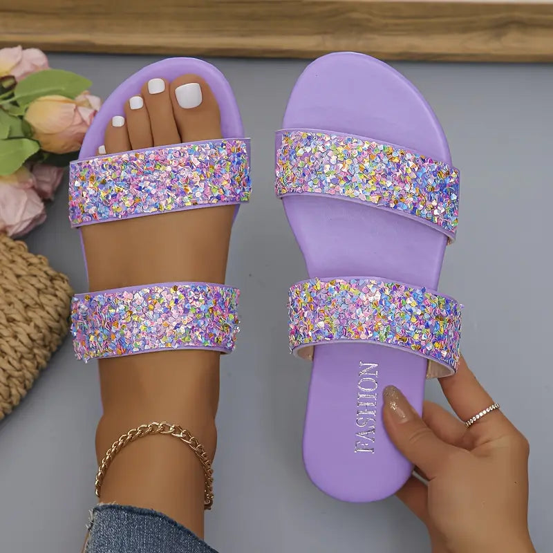 Glitzy | Glitzernde Pailletten Slide Sandalen