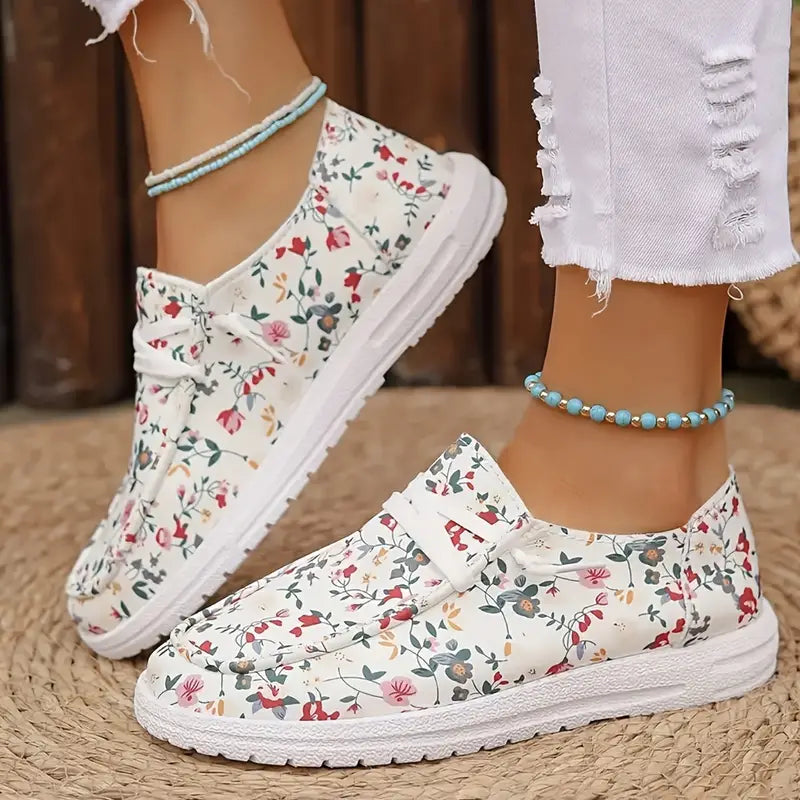 Floraly | Women's Floral Print Loafers, leichte flache Slip-On Walking Schuhe