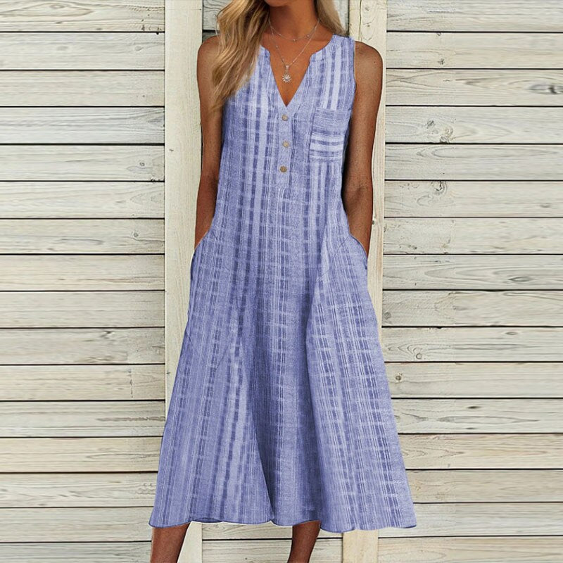 Mira | Midikleid mit Atmungsaktivem Leinen und Eleganten V-Ausschnitt für Frauen