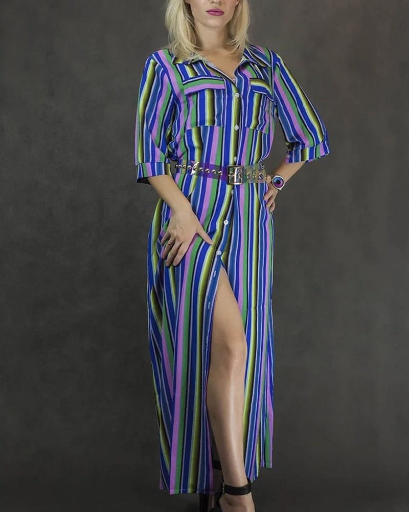 Sienna | Midi-Kleid mit Lebhaften Streifen und Atmungsaktivem Stoff für Frauen