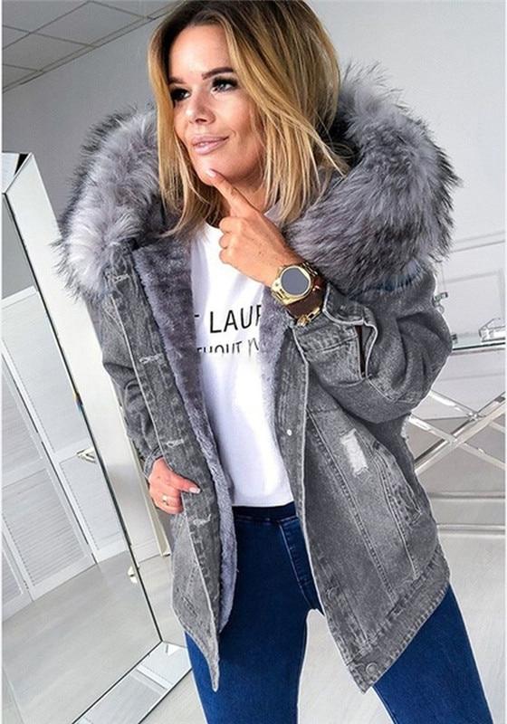 Liana | Lange Jeansjacke mit Kunstpelzkragen und stilvollem Design für Frauen