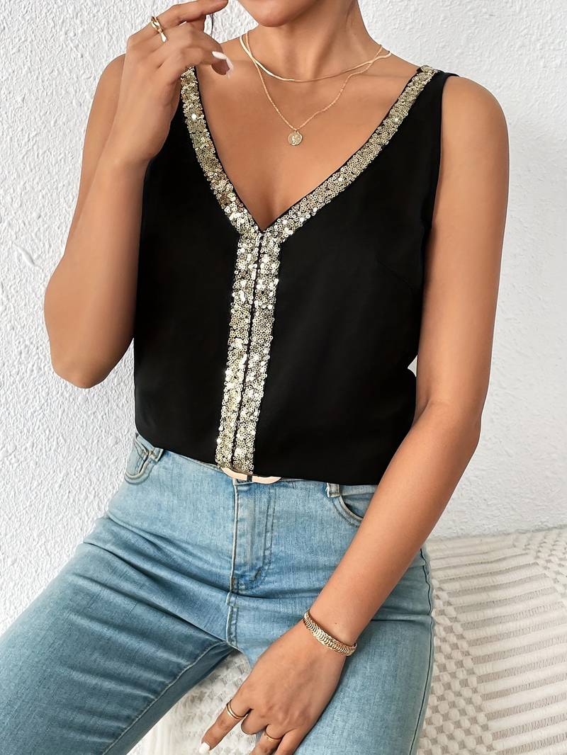 Livia | Top mit Atmungsaktivem Stoff und Glamourösen Pailletten für Damen