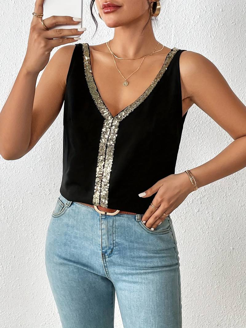Livia | Top mit Atmungsaktivem Stoff und Glamourösen Pailletten für Damen