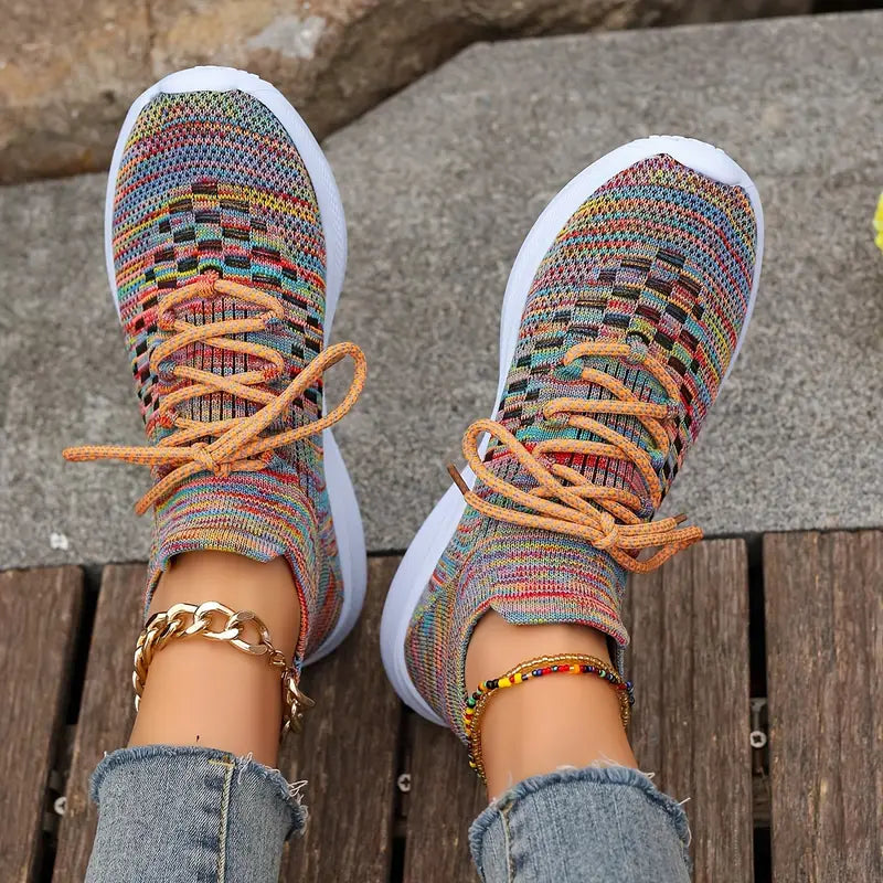Bunti | Bunte Strickmode Schnürsenkel Mesh-Sneakers für Frauen