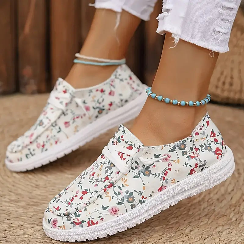 Floraly | Women's Floral Print Loafers, leichte flache Slip-On Walking Schuhe