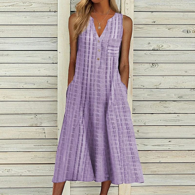 Mira | Midikleid mit Atmungsaktivem Leinen und Eleganten V-Ausschnitt für Frauen