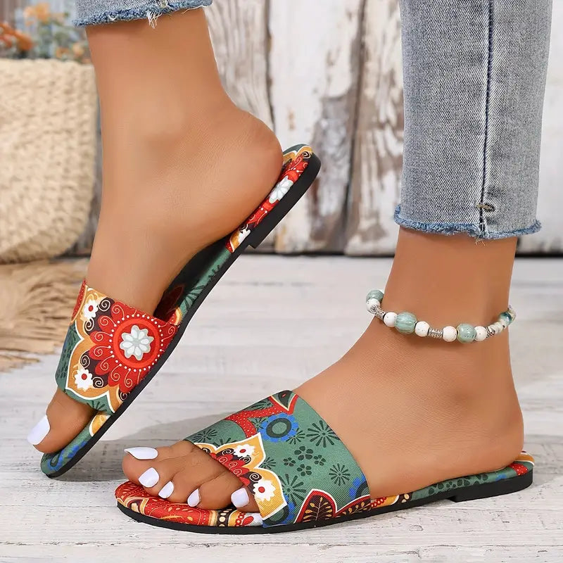 Inez | Ethnische Sandalen mit offener Zehe und Riemen