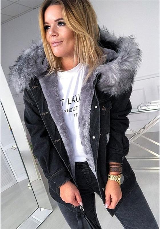 Liana | Lange Jeansjacke mit Kunstpelzkragen und stilvollem Design für Frauen