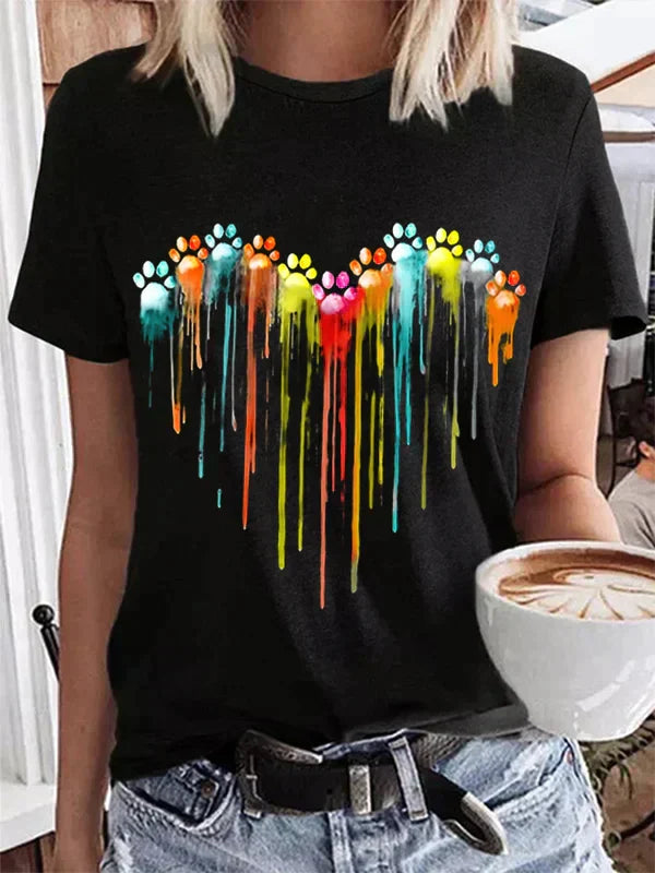 TierfreundMode: Buntes Hundepfoten-Herz T-Shirt