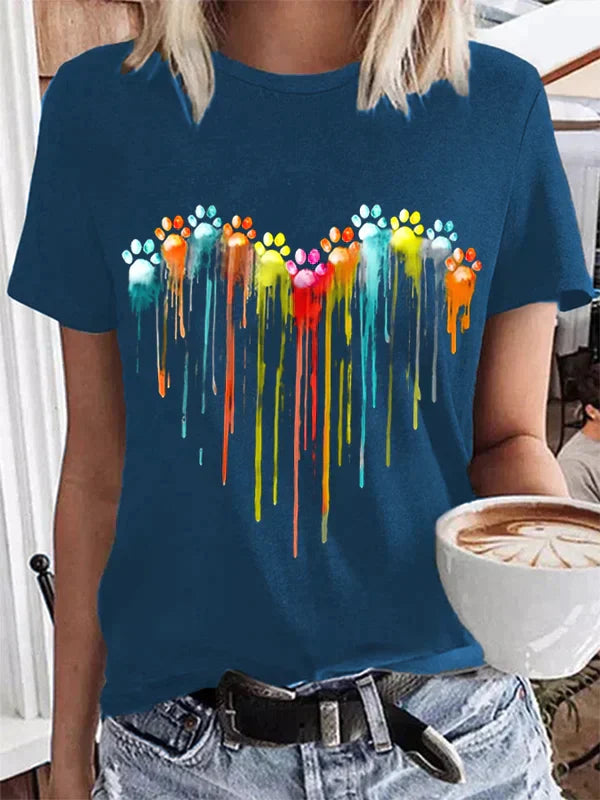 TierfreundMode: Buntes Hundepfoten-Herz T-Shirt