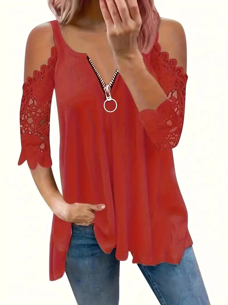 Livia | Bluse mit Eleganter Spitze und Modernem Reißverschluss für Frauen