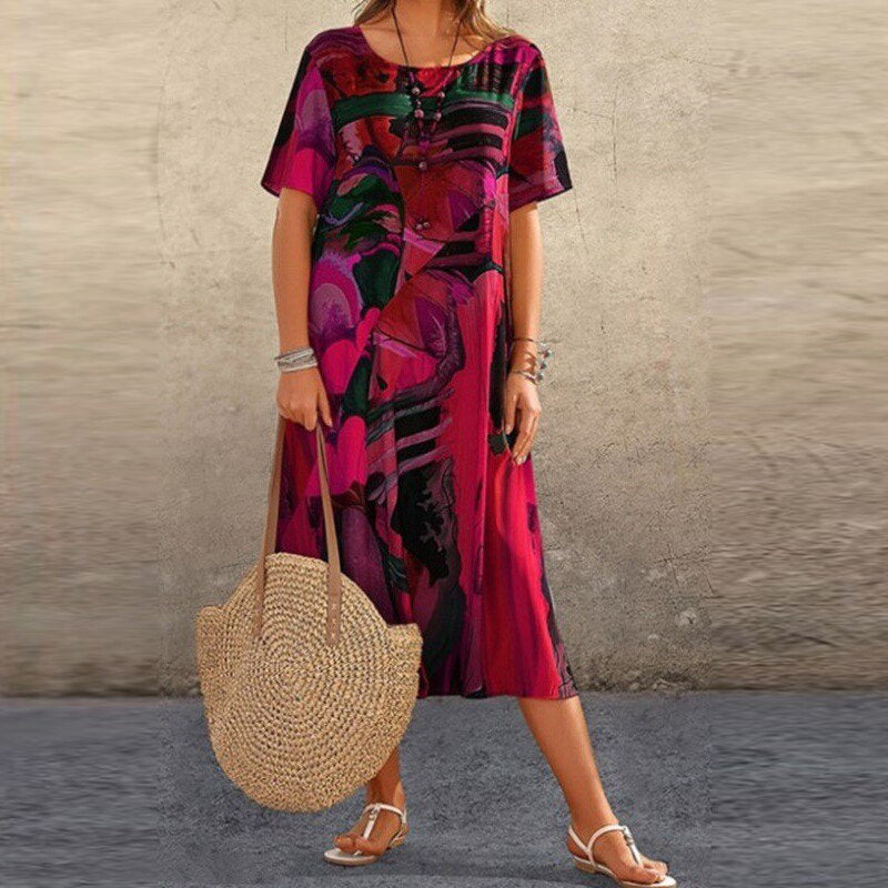 Livia | Midi-Kleid mit Fließendem Stoff und Abstraktem Bohème-Print für Frauen
