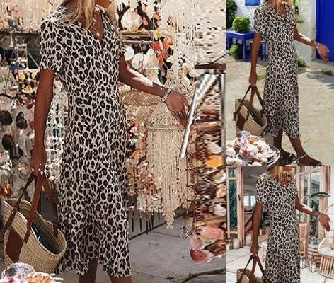 Francesca - Langes Kleid mit Leopardenmuster