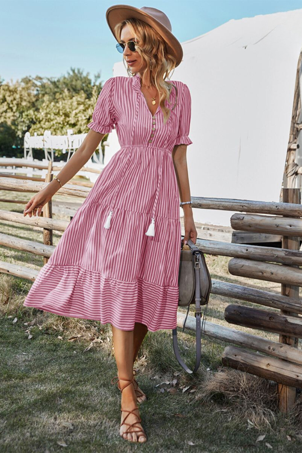 Leona | Midi-Sommerkleid mit Leichtem Stoff und Raffiniertem V-Ausschnitt für Damen