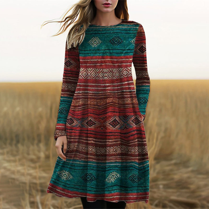 Liana | Tunika-Kleid mit Geometrischem Muster und Praktischen Taschen für Frauen