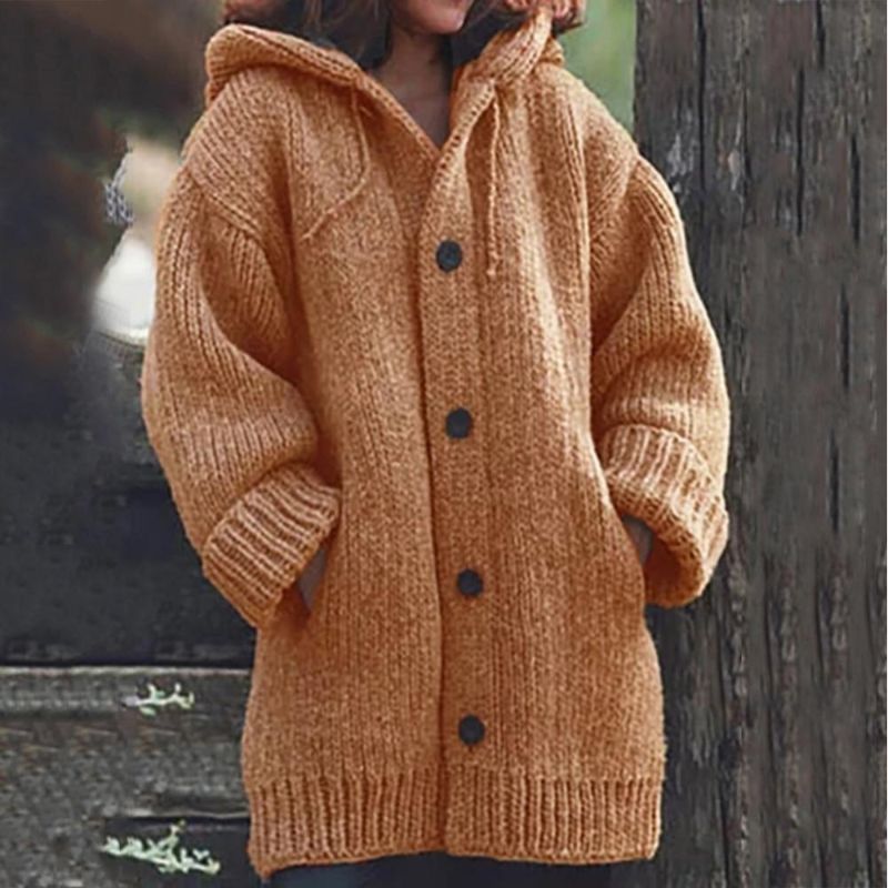 Livia | Strickmantel mit Kapuze und Eleganter Knopfleiste für Damen im Winter