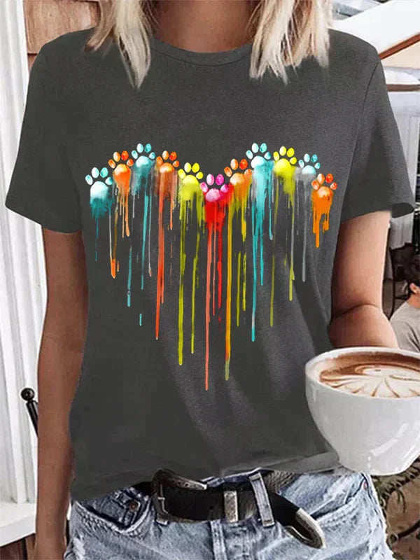 TierfreundMode: Buntes Hundepfoten-Herz T-Shirt