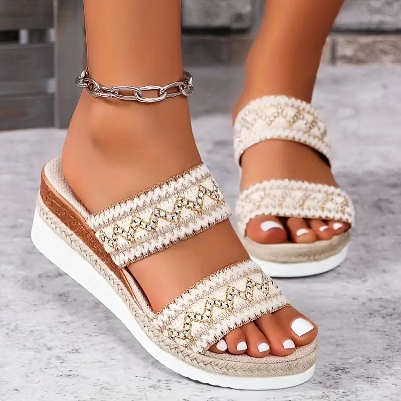 Sensi | Geflochtene Plateausandalen mit zwei Bändern