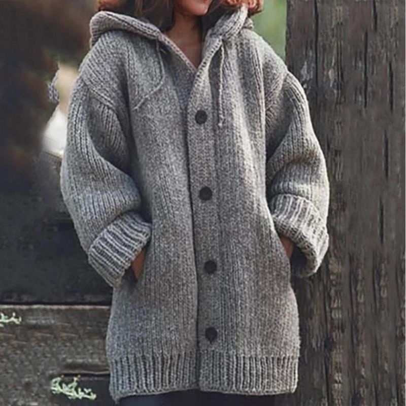 Livia | Strickmantel mit Kapuze und Eleganter Knopfleiste für Damen im Winter
