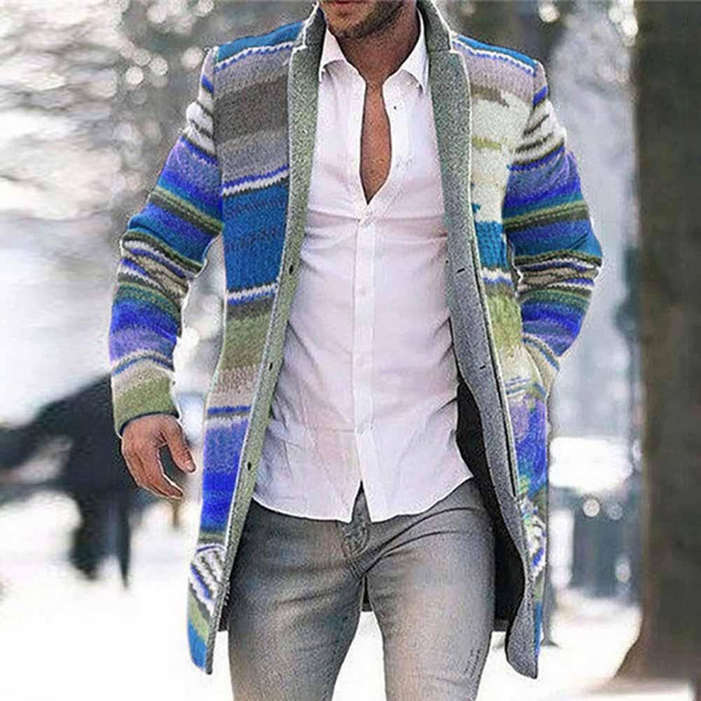Luca | Langer Mantel mit Lebhaftem Streifenmuster und Weichem Material für Herren
