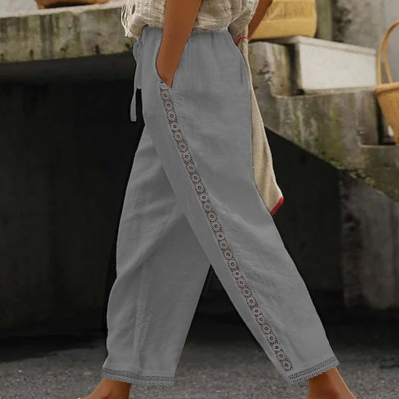 Liora | Leinenhose mit Exquisiter Spitzenverzierung und Entspannter Passform für Frauen