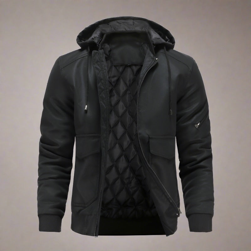 Luca | Lederjacke mit Diamantsteppung und Verstellbarer Kapuze für Herren